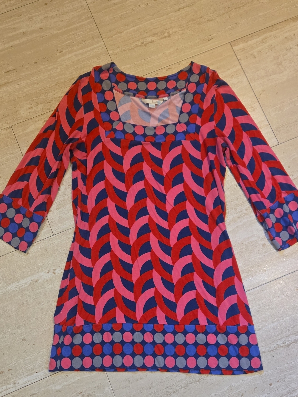 Boden Multi-Color Geometric Design Print Square Neck Tunic Dress